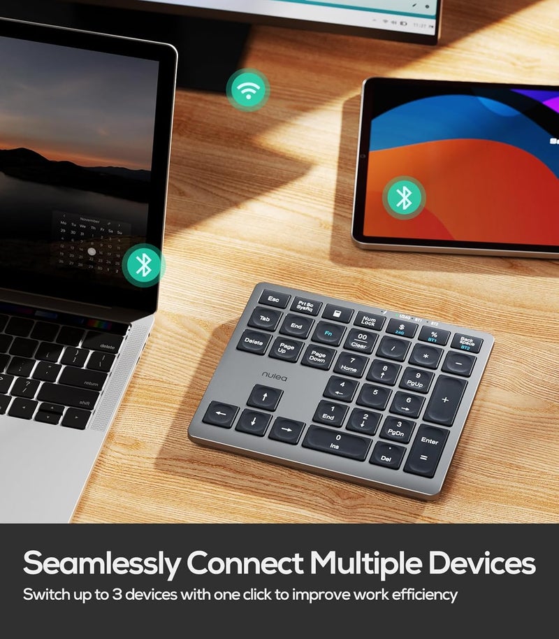 Nulea Wireless Number Pad Bluetooth 5.0 & 2.4G Portable Numeric Keyboard, USB-C Rechargeable, 34-Keys Bluetooth Keyboard for Data Entry, Compatible for Laptop, Mac, iMac, Tablet, PC Desktop - Image 2